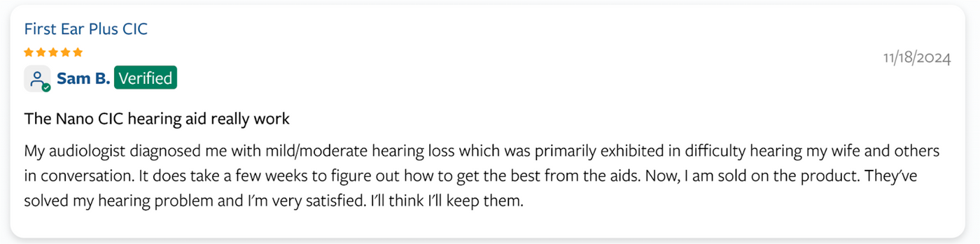 A screenshot showing a positive customer review.
