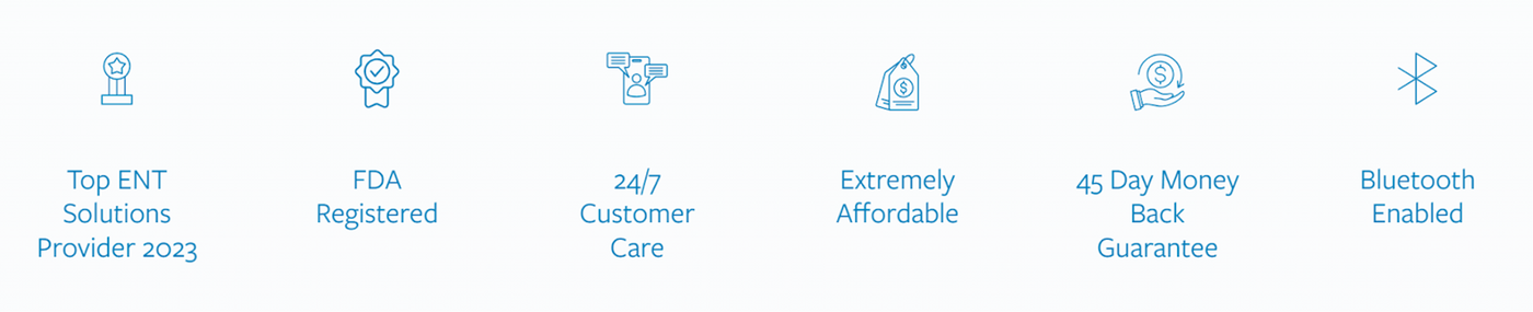 A screenshot showing the features of our Audacity® RIC hearing aids.